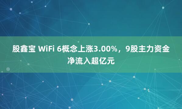 股鑫宝 WiFi 6概念上涨3.00%，9股主力资金净流入超亿元